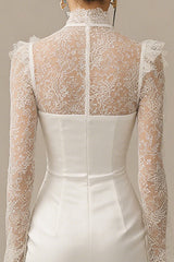 High Neck Lace Long Sleeve Mini White Dress