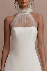Halter A Line White Mini Graduation Dress with Ruffles