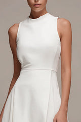 A Line Round Neck Ruffled Midi White Dress