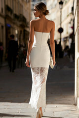 Strapless Bodycon Lace White Engagement Dress