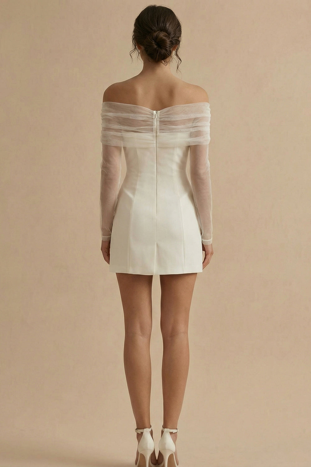 Off the Shoulder Ruched Bodycon Mini White Dress