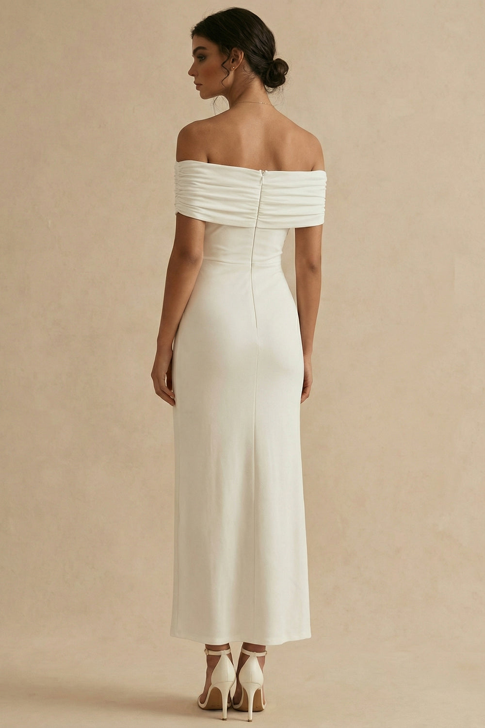 Off the Shoulder Ruched White Dress