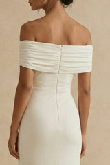 Off the Shoulder Ruched White Dress