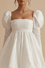 Long Sleeve A Line Mini White Dress