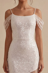 Sparkly Cold Shoulder Maxi White Dress
