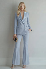 Blue 2 Piece Peaked Lapel Double Breasted Women Suits