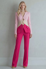 Blue Navy Cut Out 2 Piece Colorblock Slim Fit Women Suits