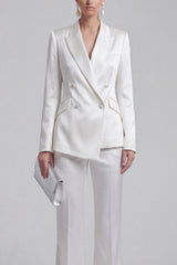 White Peaked Lapel 2 Piece Satin Women Suits
