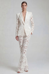 White Peaked Lapel Burnout 2 Piece Slim Fit Women Suits