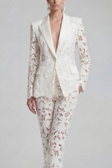White Peaked Lapel Burnout 2 Piece Slim Fit Women Suits