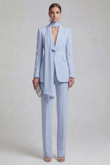 Shawl Lapel Blue 2 Piece Satin Single Buckle Women Suits