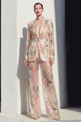 Sparkly Notched Lapel Floral 2 Piece Champagne Women Suits