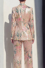 Sparkly Notched Lapel Floral 2 Piece Champagne Women Suits