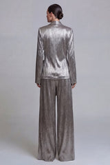 Metallic Shawl Lapel 2 Piece Grey Bowed Women Suits