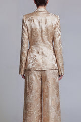 Jacquard Champagne Shawl Lapel 2 Piece Bowed Women Suits