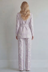 Jacquard Peaked Lapel 2 Piece Lilac Women Suits with Belt