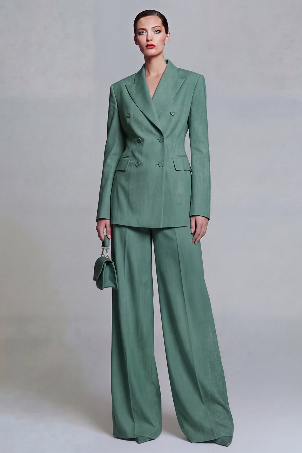 Blue 2 Piece Peaked Lapel Double Breasted Women Suits