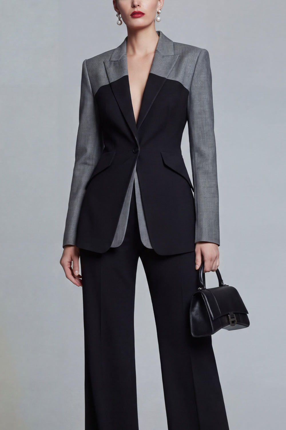 Black 2 Piece Peaked Lapel Slim Fit Women Suits