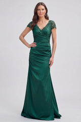 Dark Green Mermaid Ruched Maxi Mother of the Bride Dress