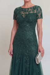 Dark Green A Line Sequin Maxi Mother of the Bride Dress