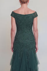 Appliqued Ruffled Dark Green A Line Maxi Mother of the Bride Dress