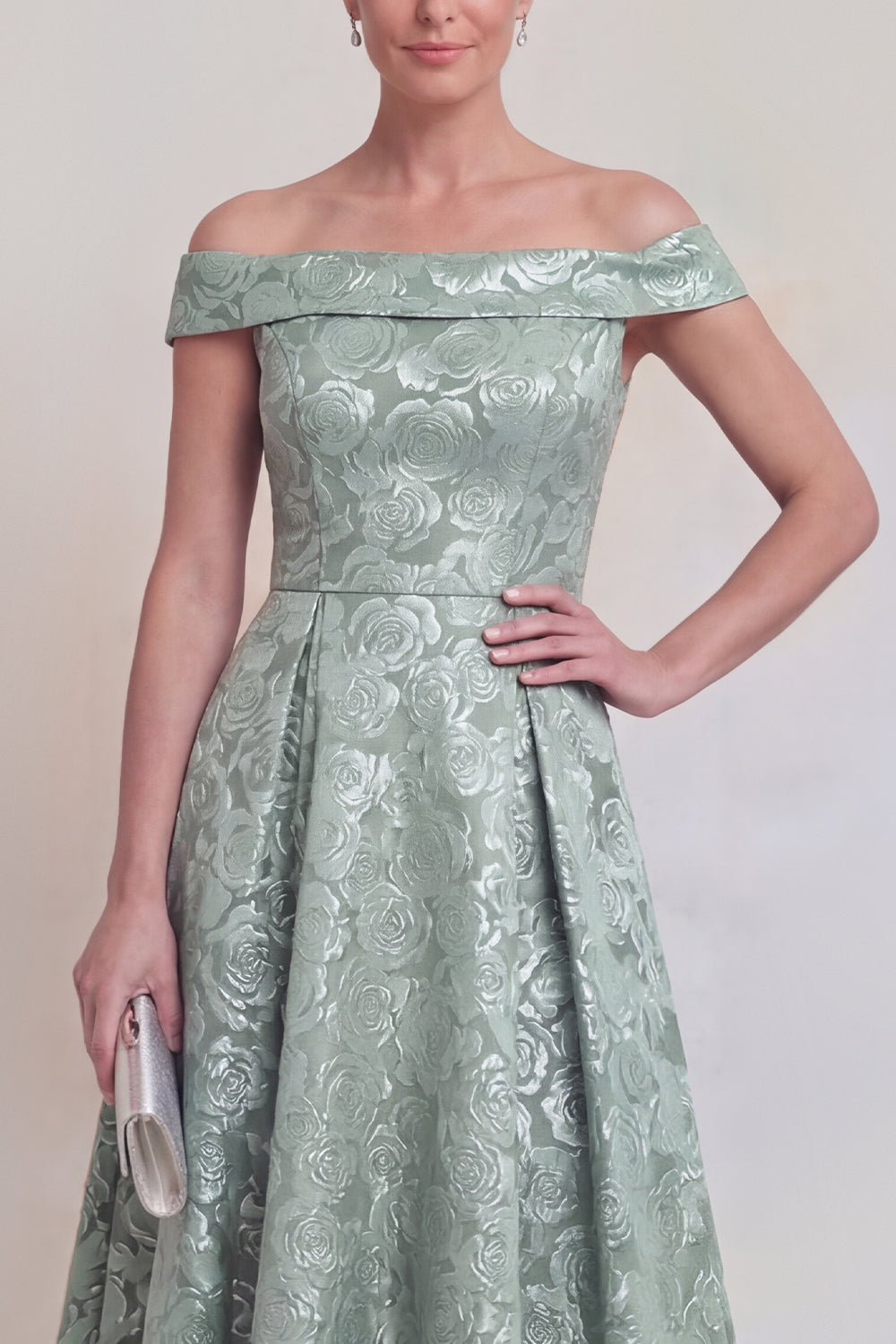 Jacquard Off the Shoulder A Line Blush Mother of the Bride Dress