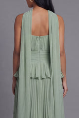 Strapless Ruffled A Line Pleated Dusty Sage Wedding Guest Dress