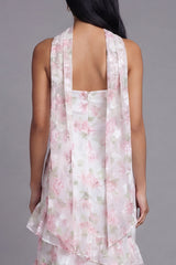 Floral Pink Strapless Wedding Guest Dress with Ruffles