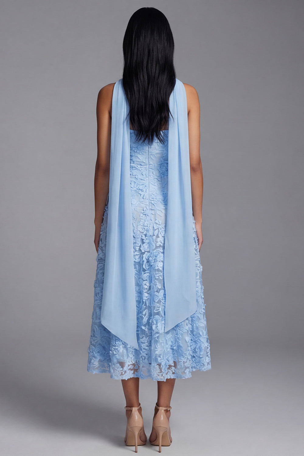 Strapless Blue Appliqued A Line Wedding Guest Dress