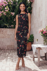 Black Floral Sheath Wedding Guest Dress with Keyhole