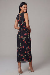 Black Floral Sheath Wedding Guest Dress with Keyhole