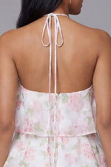 Halter Pink Tiered Floral Mini Wedding Guest Dress