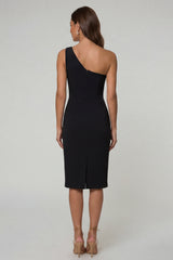 Black One Shoulder Cut Out Work Dress with Slit