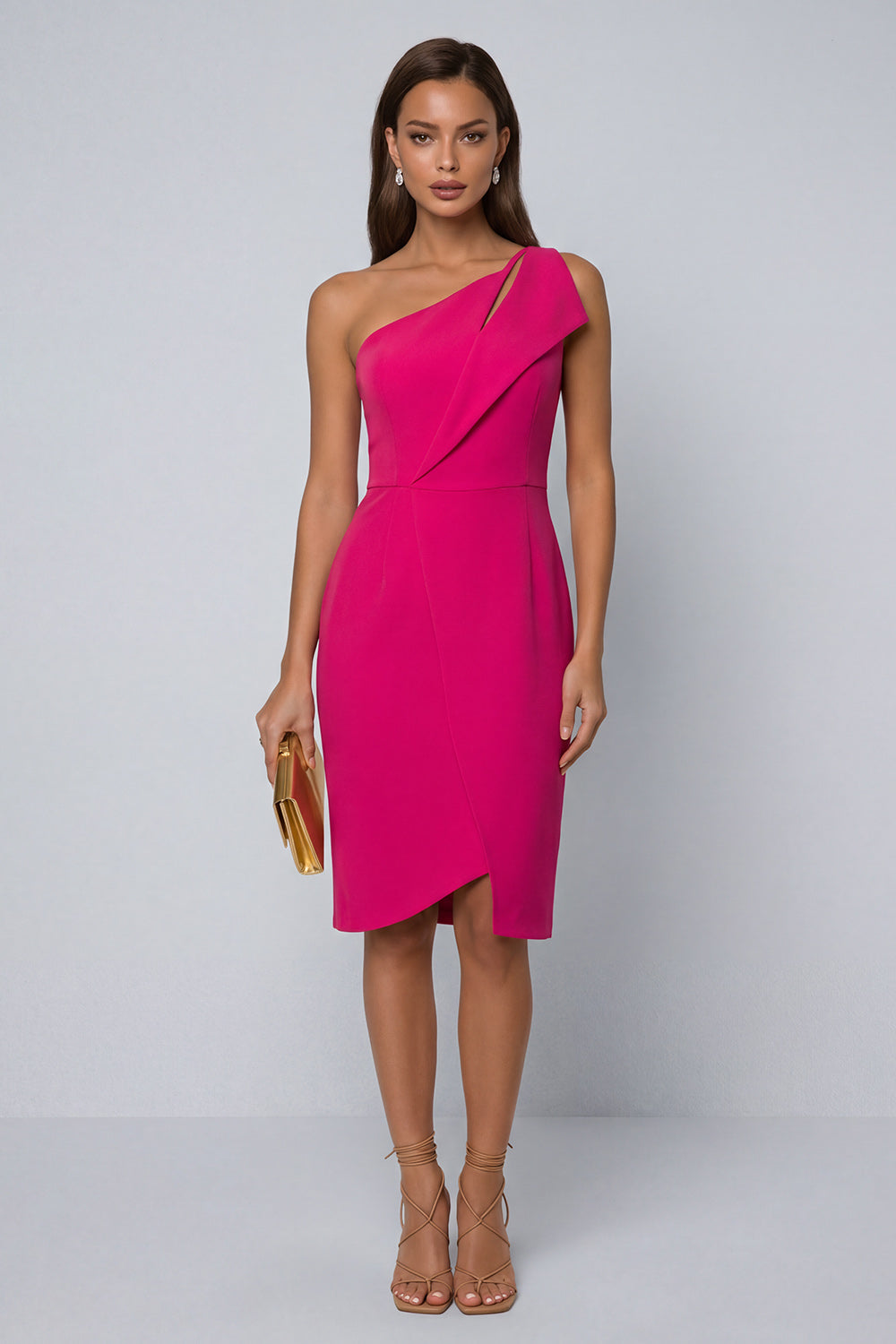 Black One Shoulder Cut Out Work Dress with Slit