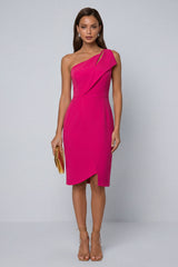Black One Shoulder Cut Out Work Dress with Slit