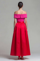 Off the Shoulder A Line Fuchsia and Red Formal Dress