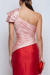 One Shoulder Mermaid Ruched Pink and Red Formal Dress