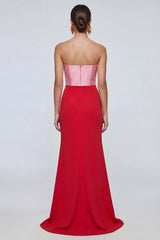 Mermaid Strapless Ruched Pink and Red Formal Dress