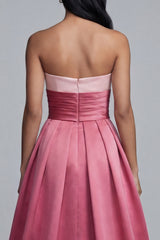 Pink Strapless A Line Satin Maxi Formal Dress