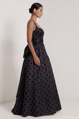 Black A Line Polka Dot Maxi Formal Dress