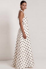 Halter White Black Polka Dot A Line Formal Dress