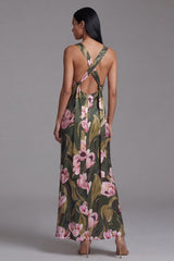 Olive A Line Cut Out Floral Maxi Formal Dress