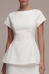 White Bodycon Bateau Neck Mini Engagement Dress