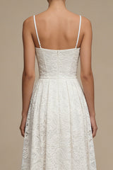 White Lace A Line Pleated Midi Engagement Dress