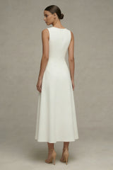 White Round Neck A Line Sleeveless Engagement Dress