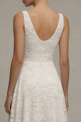 Jacquard Ivory A Line V Neck Midi Engagement Dress