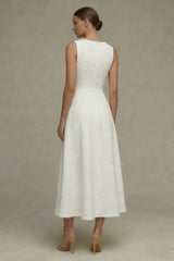 Jacquard White A Line Round Neck Engagement Dress