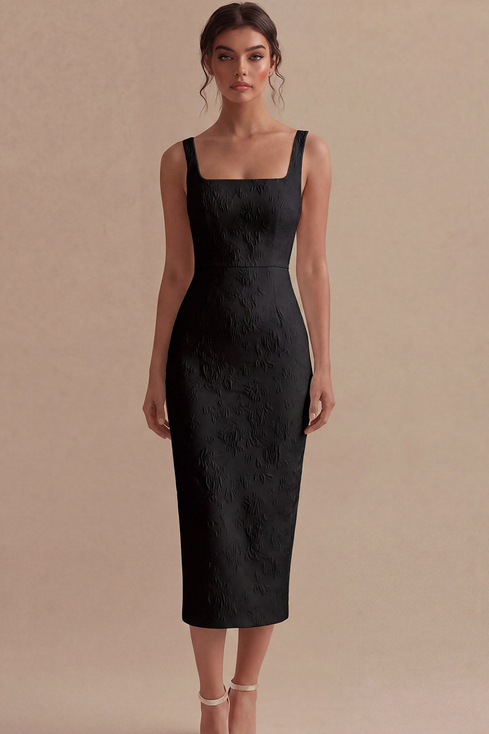 Jacquard Bodycon White Midi Engagement Dress with Slit