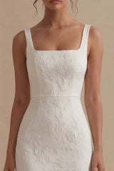 Jacquard Bodycon White Midi Engagement Dress with Slit