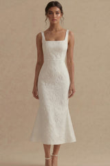 Jacquard Mermaid White Midi Engagement Dress